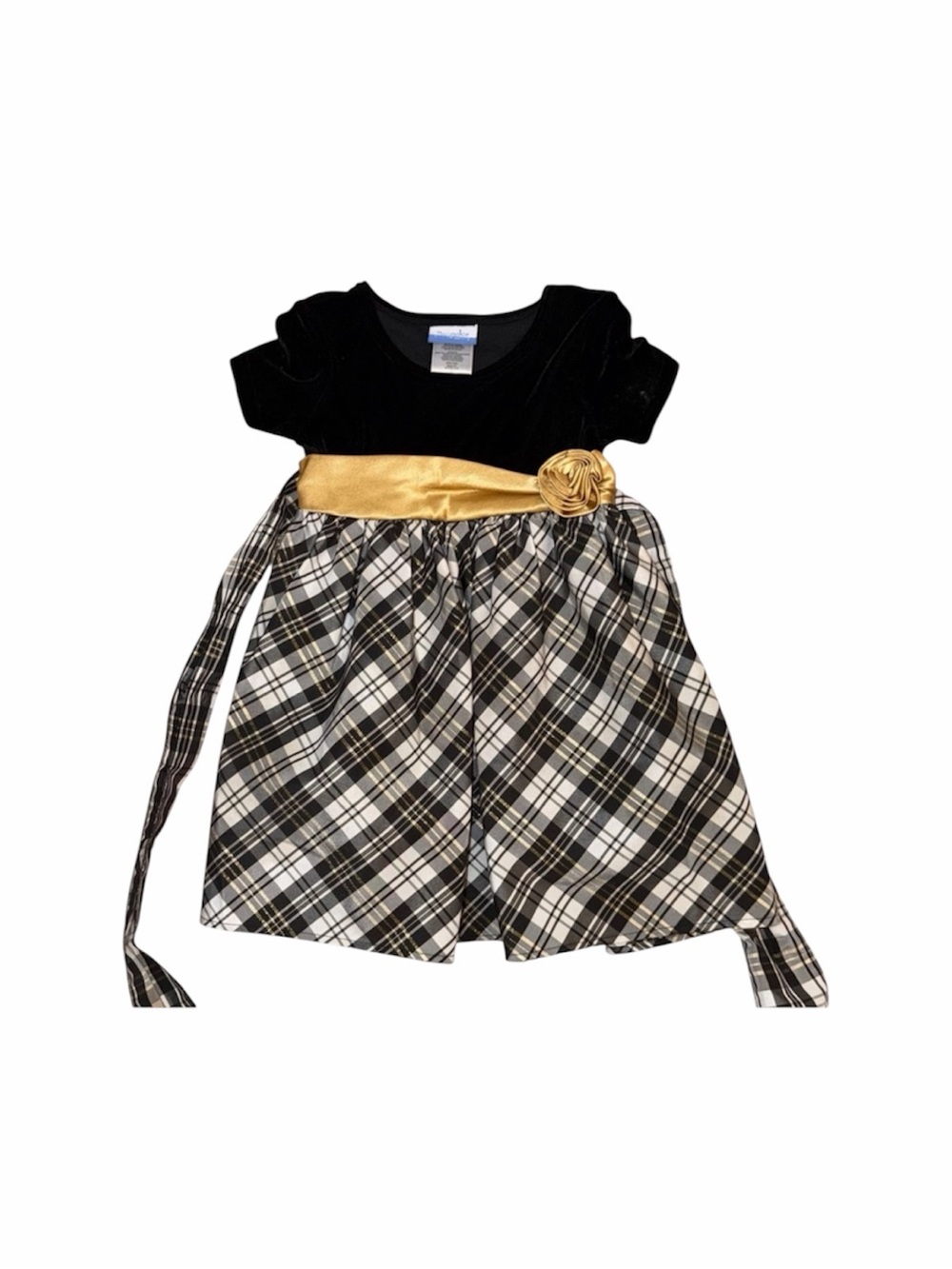 Brooke Lindsay Black Velvet Plaid Taffeta Holiday Dress - 3T